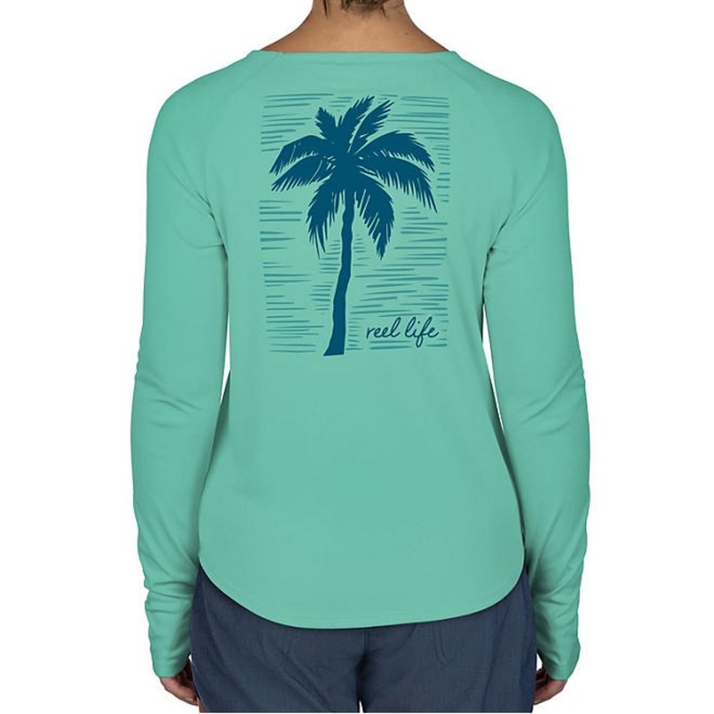 Reel Life Long Sleeve Palm Graphic Tee in Seafoam